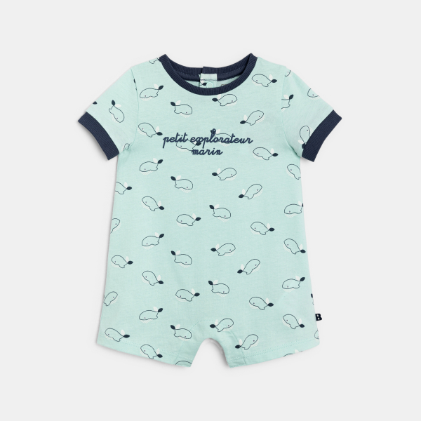 أفرول قصير أزرق للطفل الرضيع وعليه صورة حوت